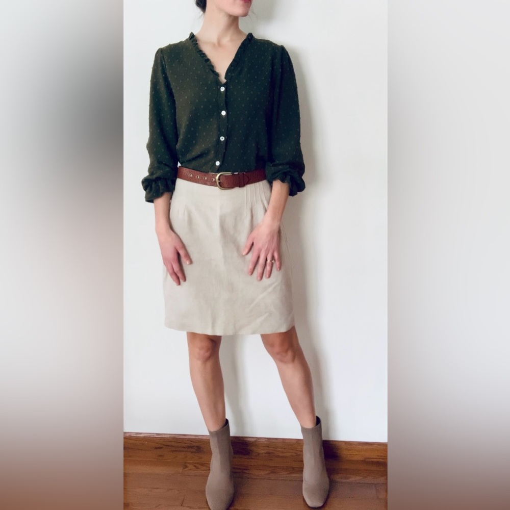Linen & Cotton Paul Harris Short Pencil Skirt Sz 10 Tan Beige Cream Lined - Picture 2 of 10